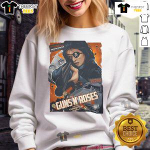 Official Guns N' Roses concert sweatshirt from the July 4, 2025 show in Stockholm, Sweden, featuring iconic band design.