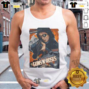Official Guns N' Roses concert tank top from Stockholm, Sweden, July 4, 2025, featuring iconic band logo and vibrant design.