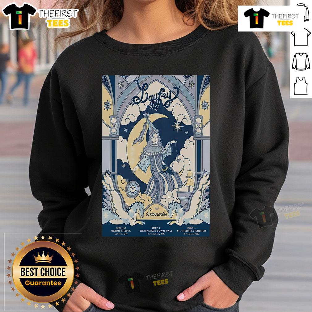 Official Laufey July 3, 2025 St. Michaels Church Liverpool UK poster sweatshirt featuring vibrant design and details.
