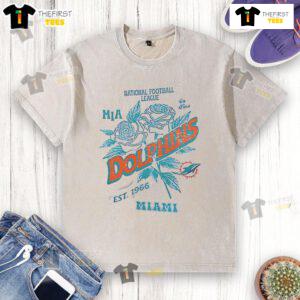 Alt Text: Official Miami Dolphins Rose T-Shirt, National Football League, Est. 1966, stylish and comfortable fan apparel.
