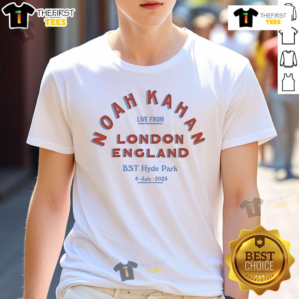 Official Noah Kahan Live In London England 07.04.2025 T-Shirt featuring vibrant graphics and concert details.