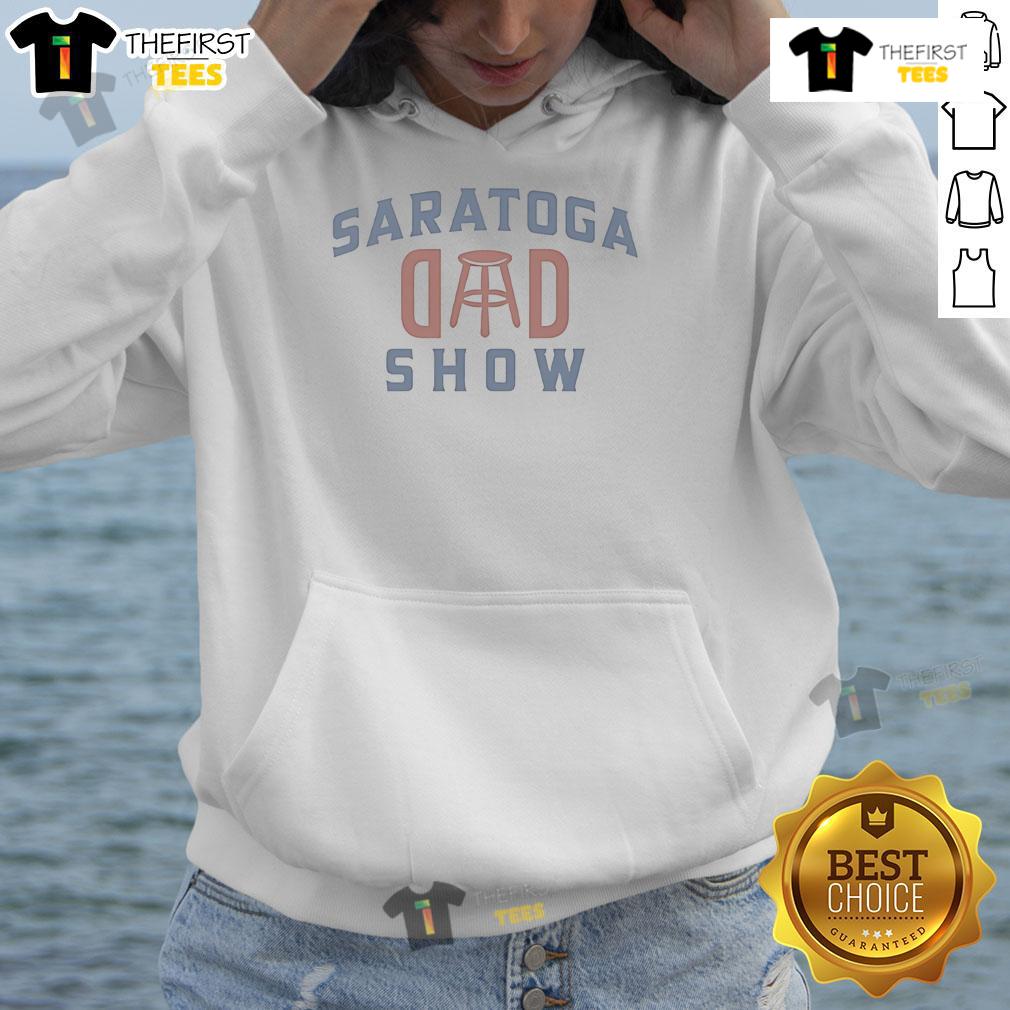 Official Saratoga Dad Show Barstool Sports Dad Hoodie in navy, featuring cozy design and vibrant logo for sports enthusiasts.