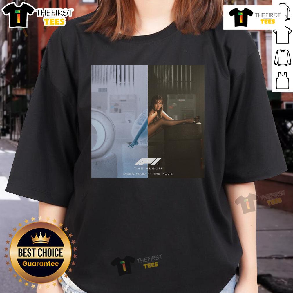 Official Tate McRae Just Keep Watching album cover for F1 The Movie featured on a ladies tee shirt.