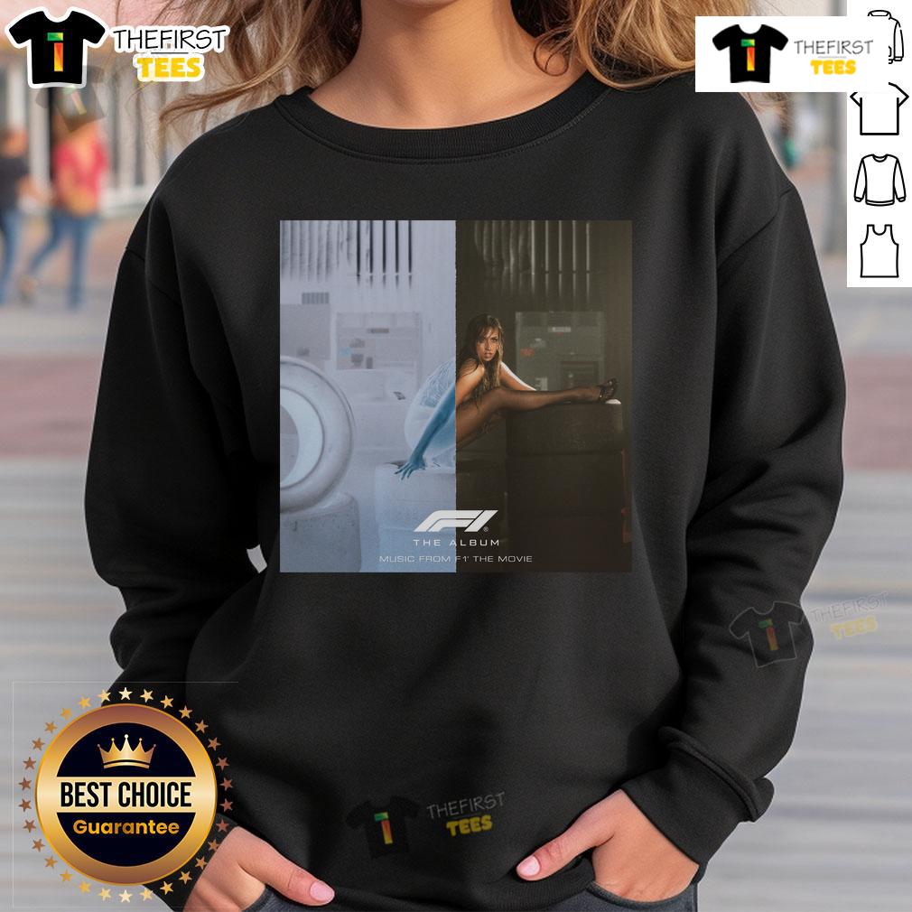 Alt Text: Official Tate McRae Just Keep Watching album sweatshirt featuring vibrant design inspired by F1 movie.