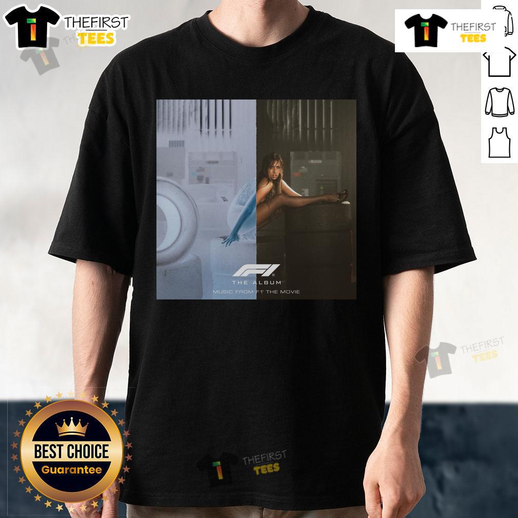 Alt Text: Official Tate McRae Just Keep Watching album t-shirt featuring F1 The Movie design, perfect for music and racing fans.