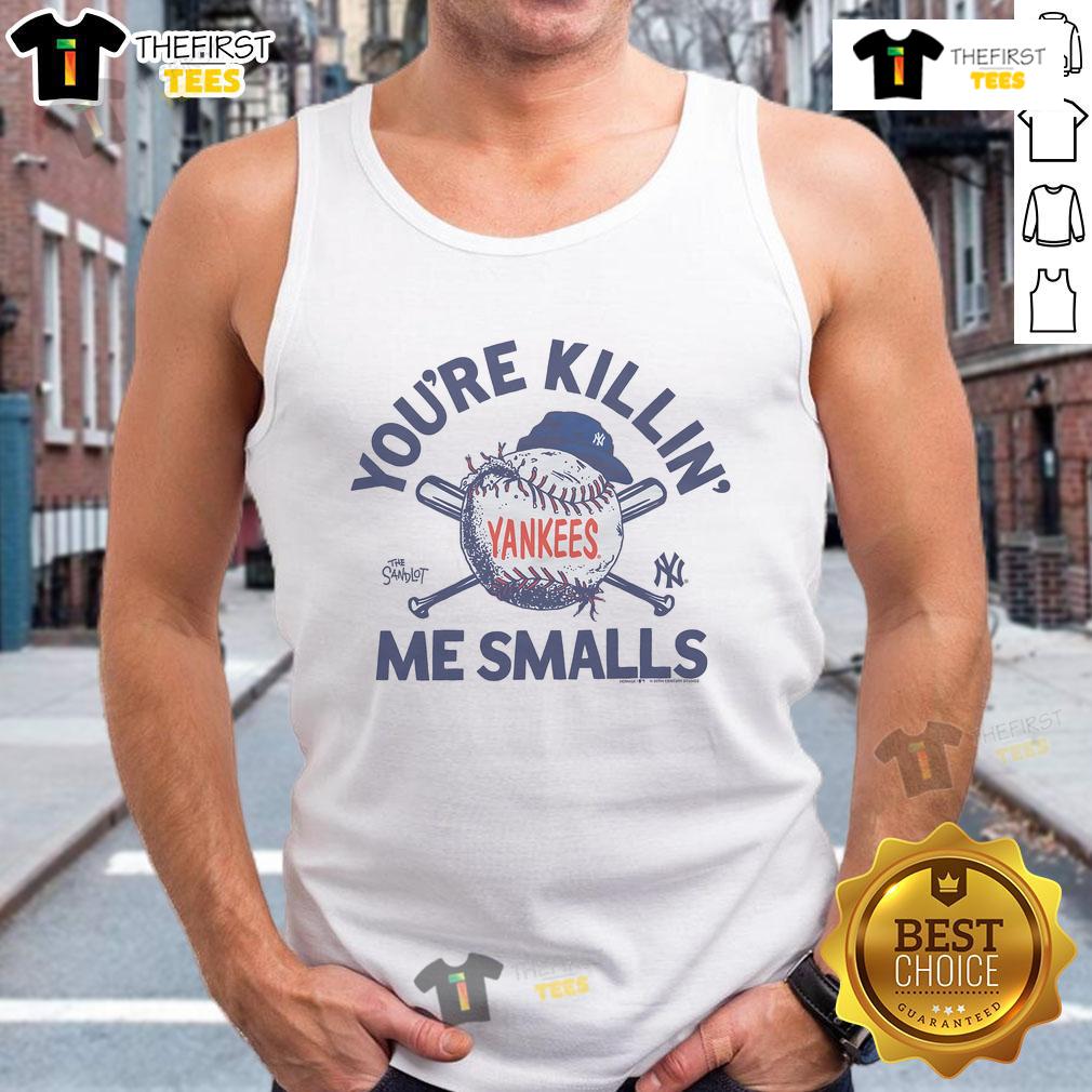 Official The Sandlot X New York Yankees You're Killin' Me Smalls tank top featuring classic baseball design and playful graphics.
