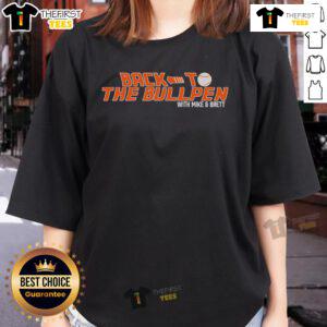 Original Back To The Bullpen with Mike and Brett ladies tee featuring a stylish design perfect for casual wear.