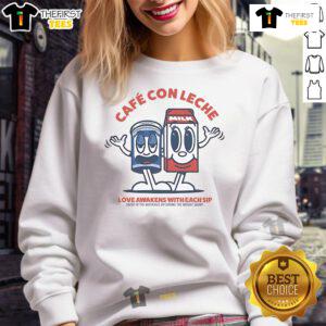 Cozy sweatshirt featuring 'Original Cafe Con Leche Love' design, perfect for coffee lovers enjoying their favorite drink.