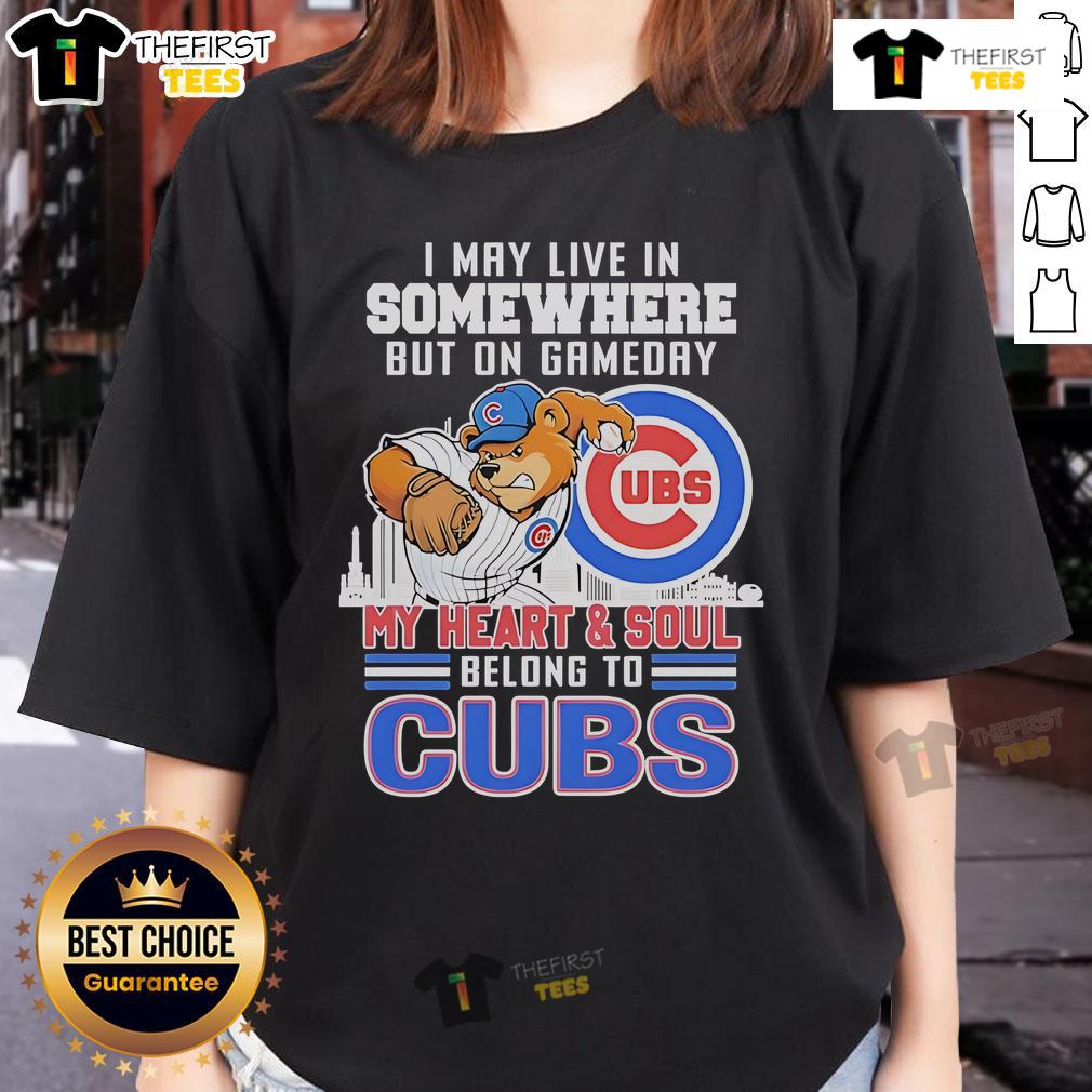 Chicago Cubs mascot ladies tee celebrating devotion to the team on game day, perfect for passionate fans.