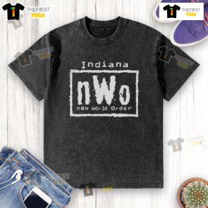 Alt Text: Premium Indiana nWo New World Order washed t-shirt featuring a bold graphic design in a stylish, casual fit.