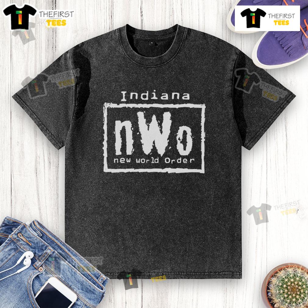Alt Text: Premium Indiana nWo New World Order washed t-shirt featuring a bold graphic design in a stylish, casual fit.