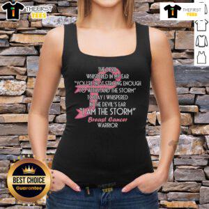 Pretty I Am The Storm Breast Cancer Warrior Tank Top in vibrant pink, empowering design for breast cancer awareness and support.