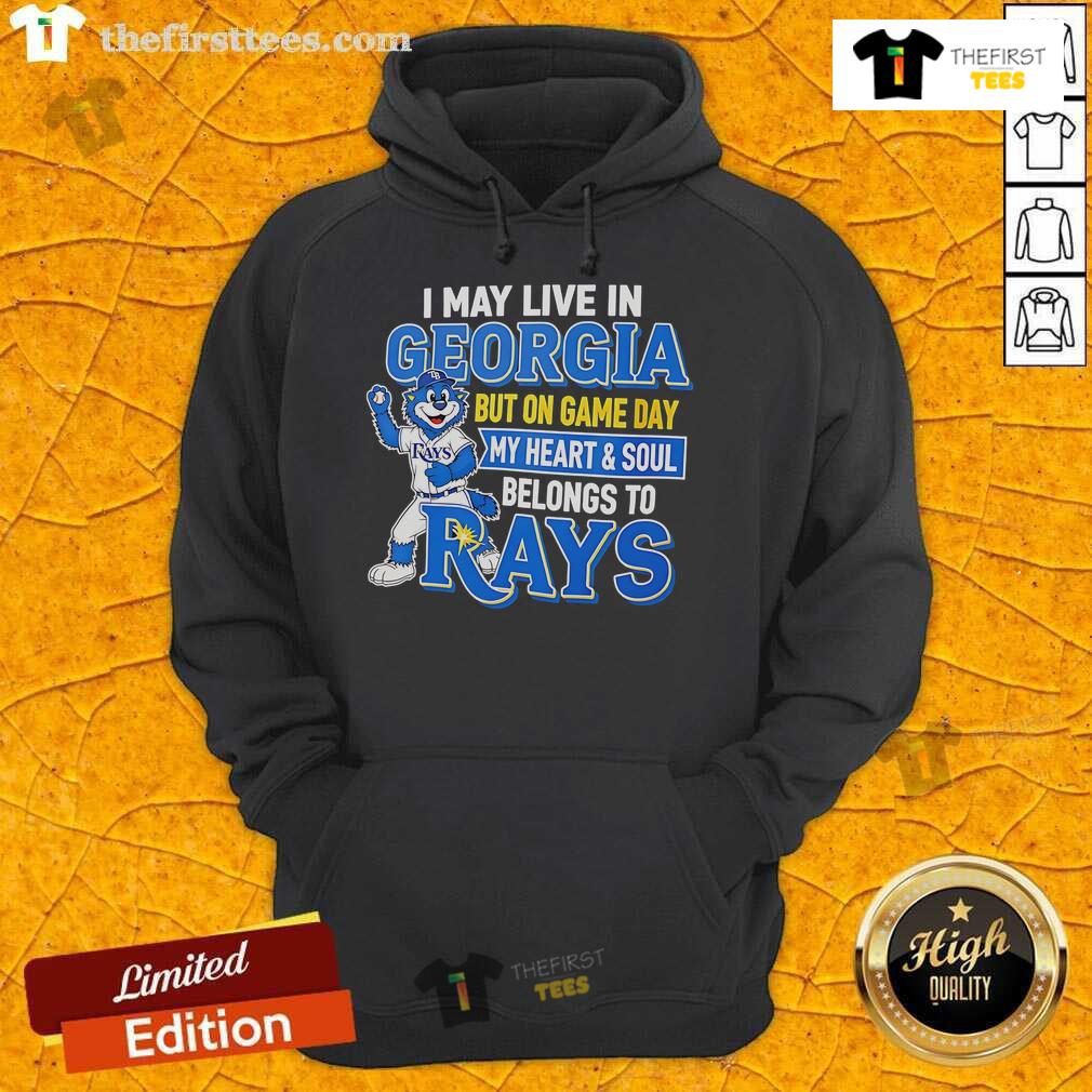 Alt Text: Stylish hoodie with 'My Heart and Soul Belongs to the Tampa Bay Rays' design, perfect for Game Day in Georgia.