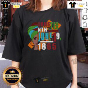 Pretty Juneteenth June 19, 1865 ladies tee featuring vibrant colors and empowering design celebrating freedom and heritage.