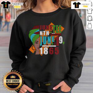 Pretty Juneteenth June 19, 1865 sweatshirt design celebrating freedom and heritage with vibrant colors and stylish graphics.