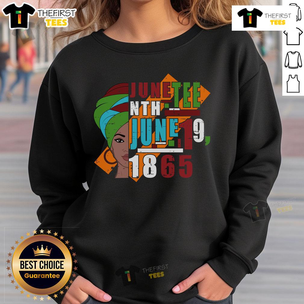 Pretty Juneteenth June 19, 1865 sweatshirt design celebrating freedom and heritage with vibrant colors and stylish graphics.