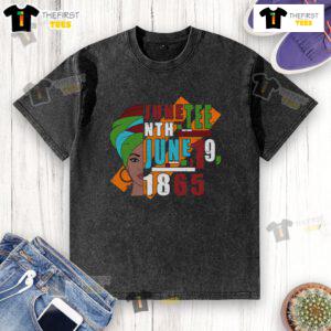 Pretty Juneteenth June 19, 1865 washed t-shirt featuring vibrant colors and a festive design celebrating freedom.
