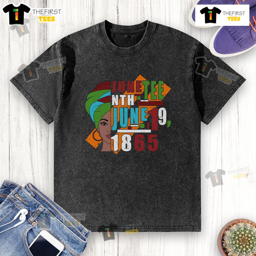 Pretty Juneteenth June 19, 1865 washed t-shirt featuring vibrant colors and a festive design celebrating freedom.