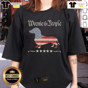 Alt Text: Pretty Weenie The People Patriotic Dachshund Ladies Tee featuring a cute dog design for summer and Independence Day.