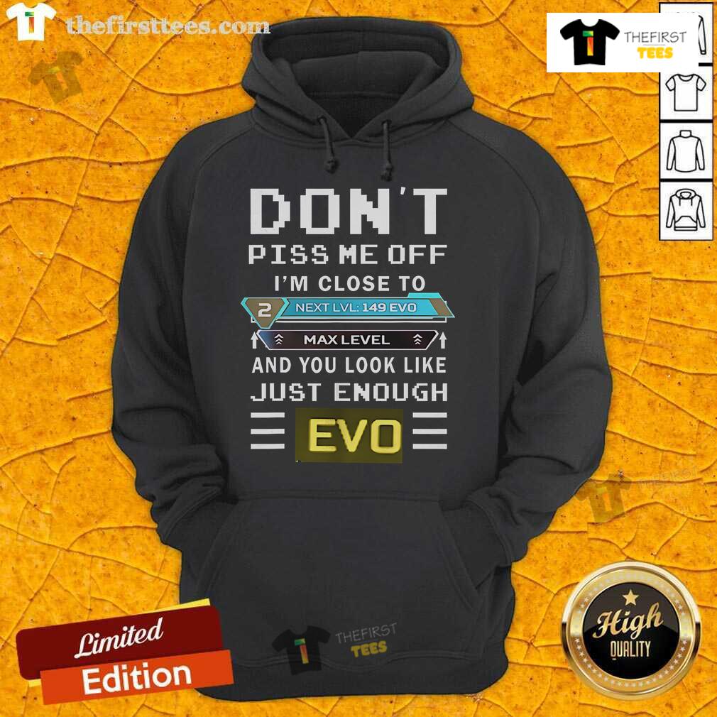 Alt Text: Top Don't Piss Me Off hoodie in black, featuring a bold Evo graphic, perfect for gamers approaching max level.