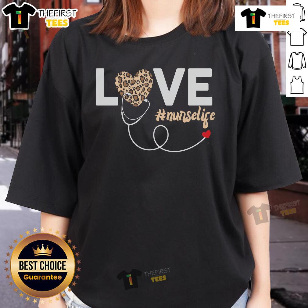 Awesome Love Leopard Print Nurse Life Ladies Tee showcasing stylish design for nurses and healthcare professionals.