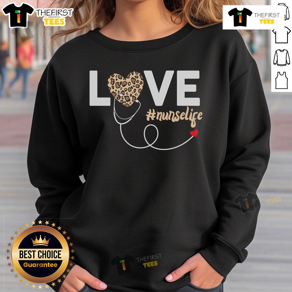 Awesome Love Leopard Print Nurse Life Sweatshirt featuring a stylish leopard pattern, perfect for nurses and healthcare workers.