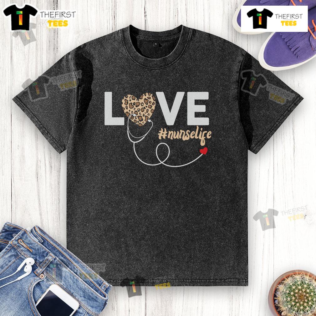 Awesome Love Leopard Print Nurse Life Washed T-Shirt showcasing a stylish design for nurses who love animal prints.