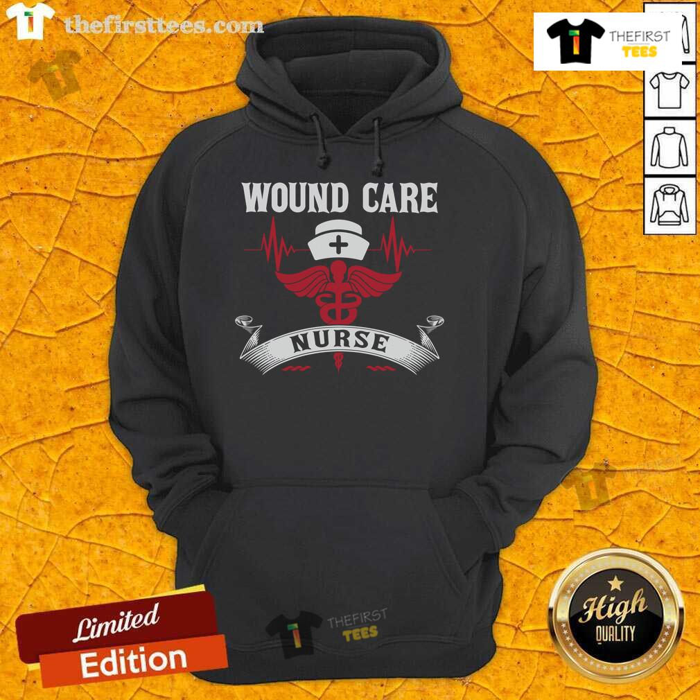 Awesome wound care nurse hoodie featuring caduceus symbol, nurse hat, and heartbeat design for medical professionals.