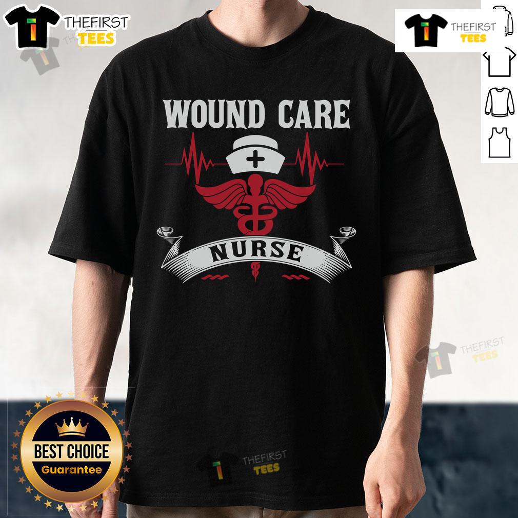 Awesome Wound Care Nurse T-Shirt featuring Caduceus symbol, nurse hat, and heartbeat design for dedicated healthcare professionals.