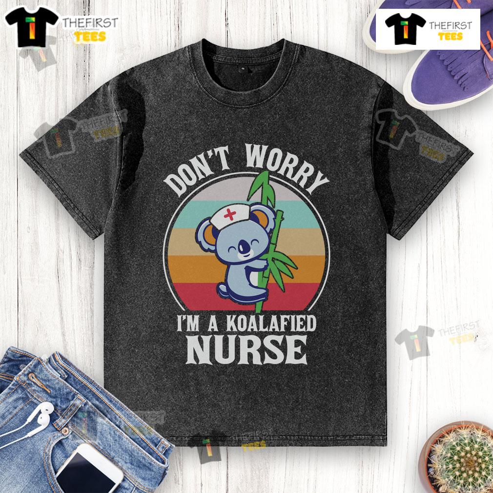 Cute 'Don't Worry I'm A Koalafied Nurse' washed t-shirt featuring a playful koala design, perfect for nurses.