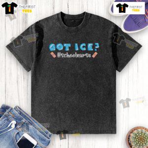 Cute school nurse wearing a washed t-shirt with ice-themed design, promoting a fun and friendly healthcare environment.