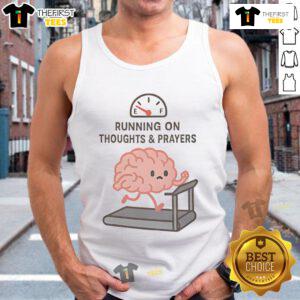 Cute running tank top with 'Thoughts and Prayers' design, perfect for active wear and casual outings.