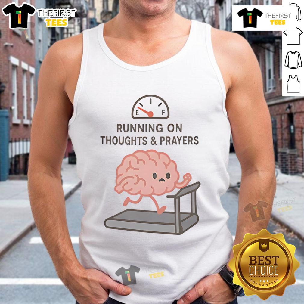 Cute running tank top with 'Thoughts and Prayers' design, perfect for active wear and casual outings.