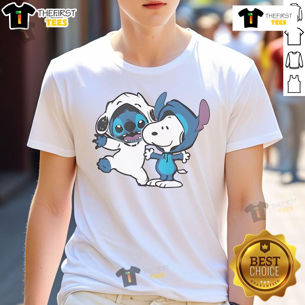 Alt Text: Cute Snoopy and Stitch T-shirt featuring vibrant graphics of the beloved characters, perfect for fans and casual wear.