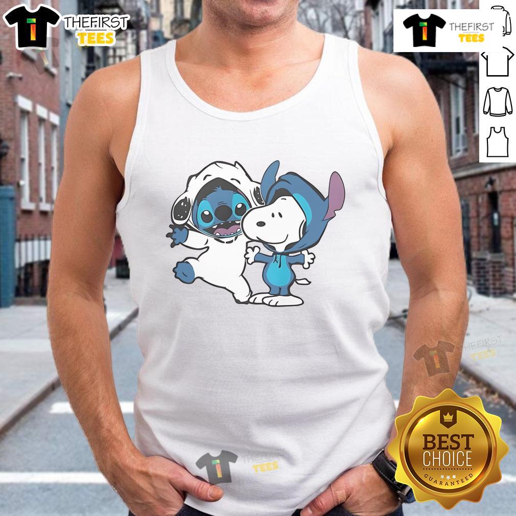 Alt Text: Cute Snoopy and Stitch tank top featuring vibrant colors and playful cartoon designs, perfect for casual summer wear.