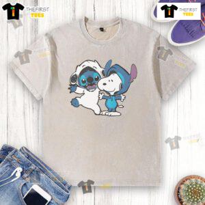 Cute Snoopy and Stitch washed t-shirt featuring vibrant designs, perfect for casual wear and Disney fans.