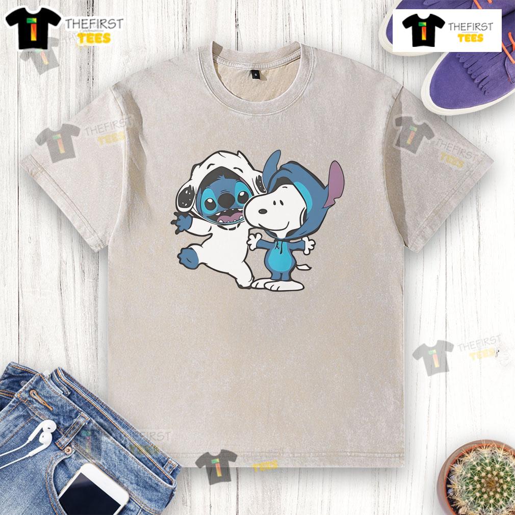 Cute Snoopy and Stitch washed t-shirt featuring vibrant designs, perfect for casual wear and Disney fans.