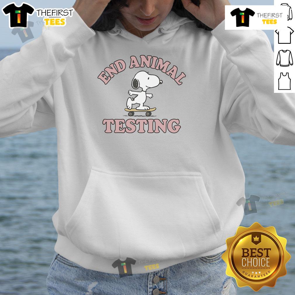 Alt Text: Cute Snoopy end animal testing hoodie featuring a playful design and soft fabric for animal lovers and advocates.