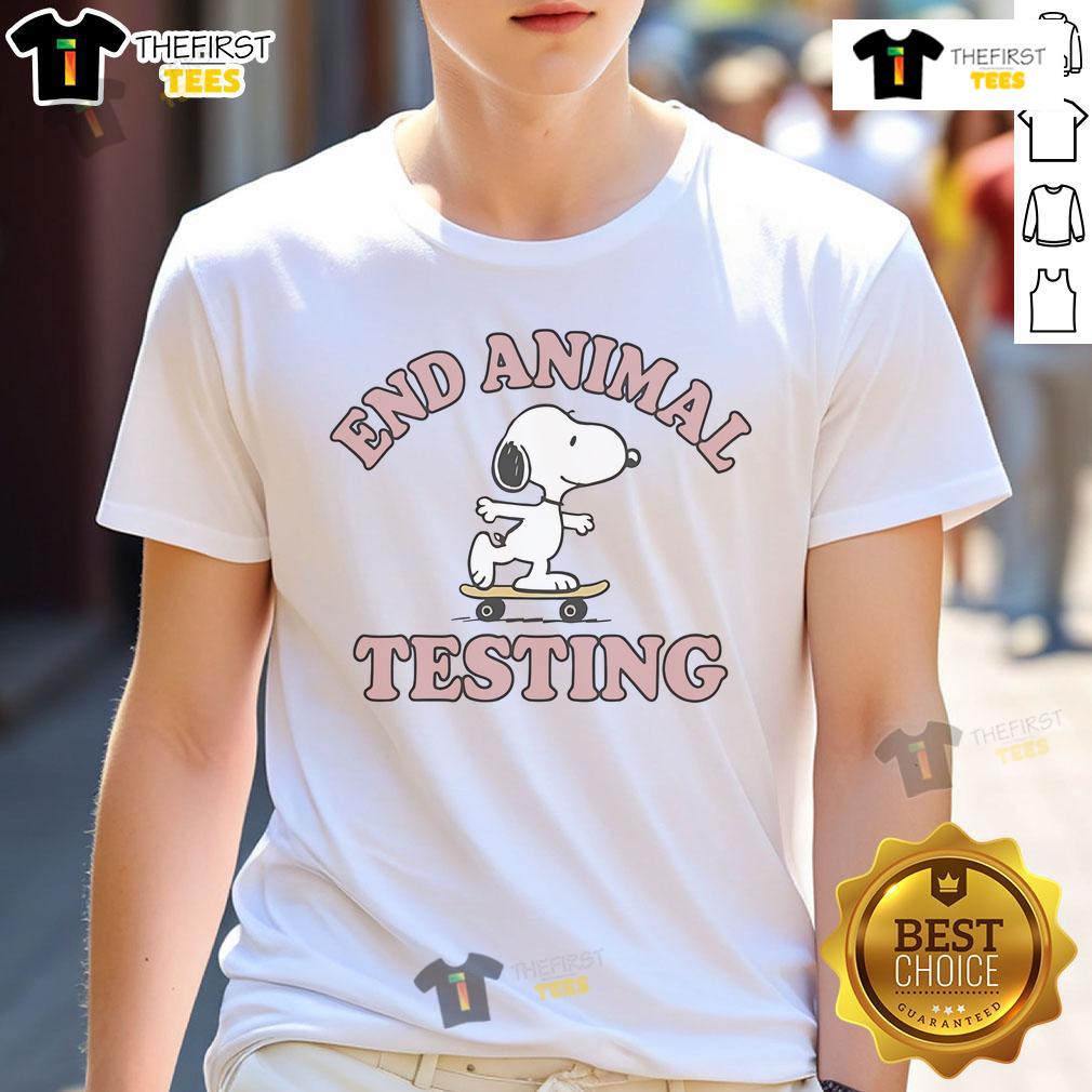 Alt Text: Cute Snoopy End Animal Testing T-Shirt featuring Snoopy with a message promoting animal rights and kindness.