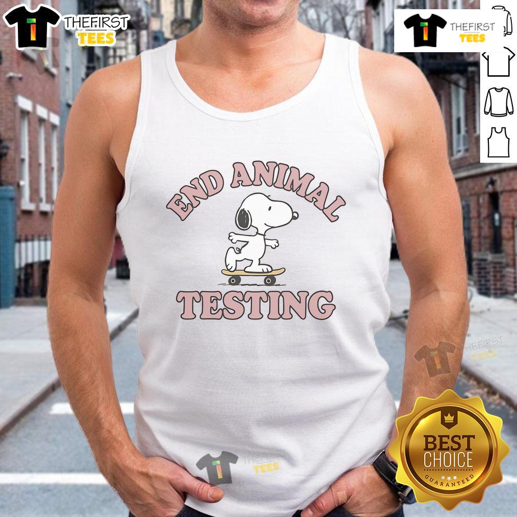 Adorable Snoopy tank top featuring a cute design, perfect for animal lovers and advocates against animal testing.