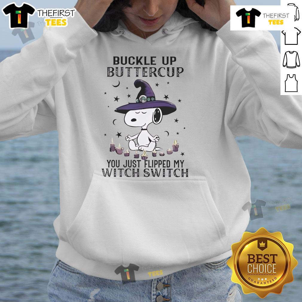 Alt Text: Cute Snoopy Halloween hoodie with 'Buckle Up Buttercup, You Just Flipped My Witch Switch' design.