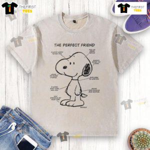 Cute Snoopy the Perfect Friend washed t-shirt featuring the beloved character in vibrant colors and playful design.