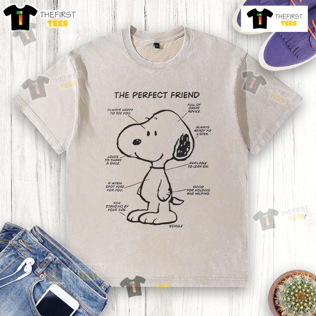 Cute Snoopy the Perfect Friend washed t-shirt featuring the beloved character in vibrant colors and playful design.