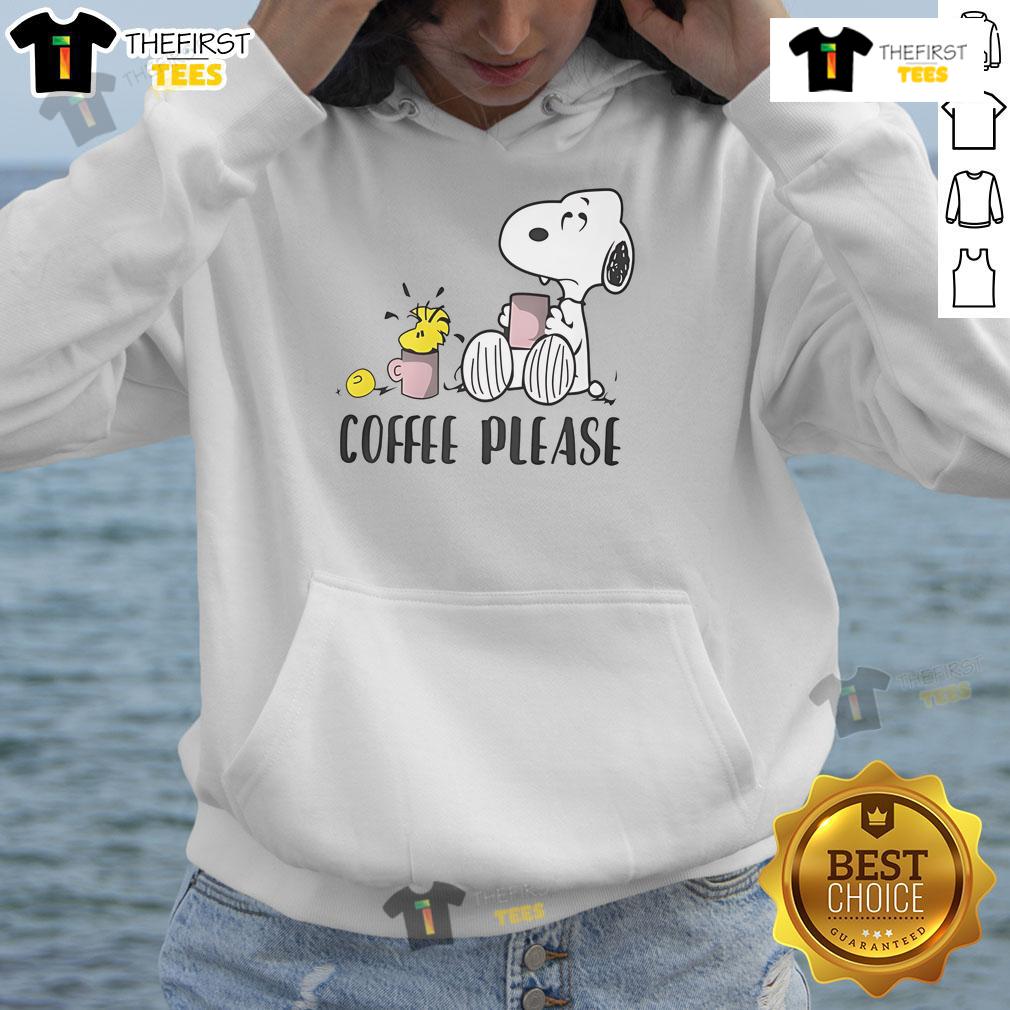 Cute Snoopy and Woodstock Coffee Please hoodie design featuring vibrant graphics and cozy fit for fans.