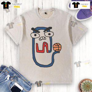 Alt Text: Funny Los Angeles Clippers clip art on a washed t-shirt, showcasing team spirit and humor for basketball fans.