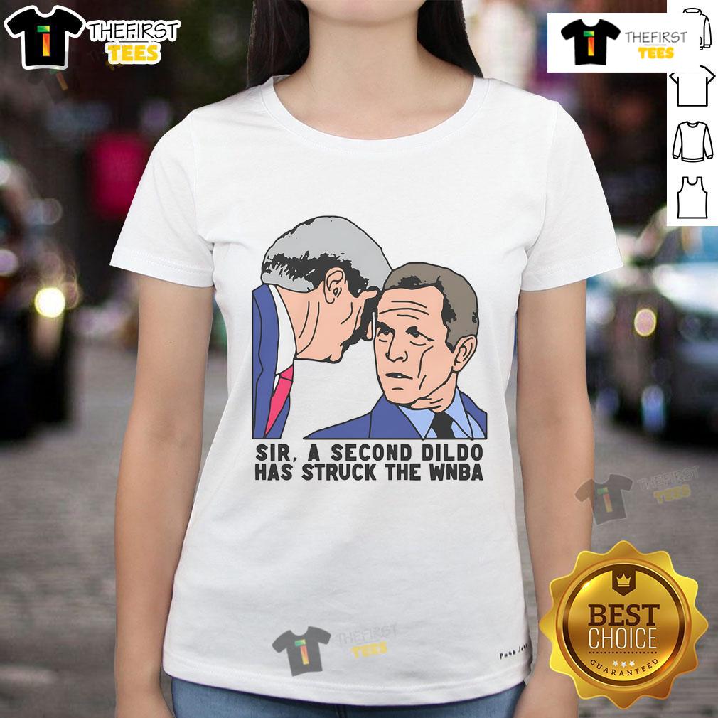Funny Sir A Second dildo design on a WNBA ladies tee, blending humor and sports fashion for fans.