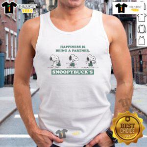 Alt Text: Funny Snoopybucks tank top featuring 'Happiness Is Being A Partner' design, perfect for coffee lovers and couples.