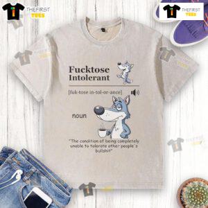 Funny wolf graphic on a fcktoes intolerant washed t-shirt, perfect for animal lovers and humor enthusiasts.