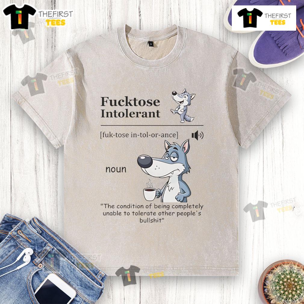 Funny wolf graphic on a fcktoes intolerant washed t-shirt, perfect for animal lovers and humor enthusiasts.