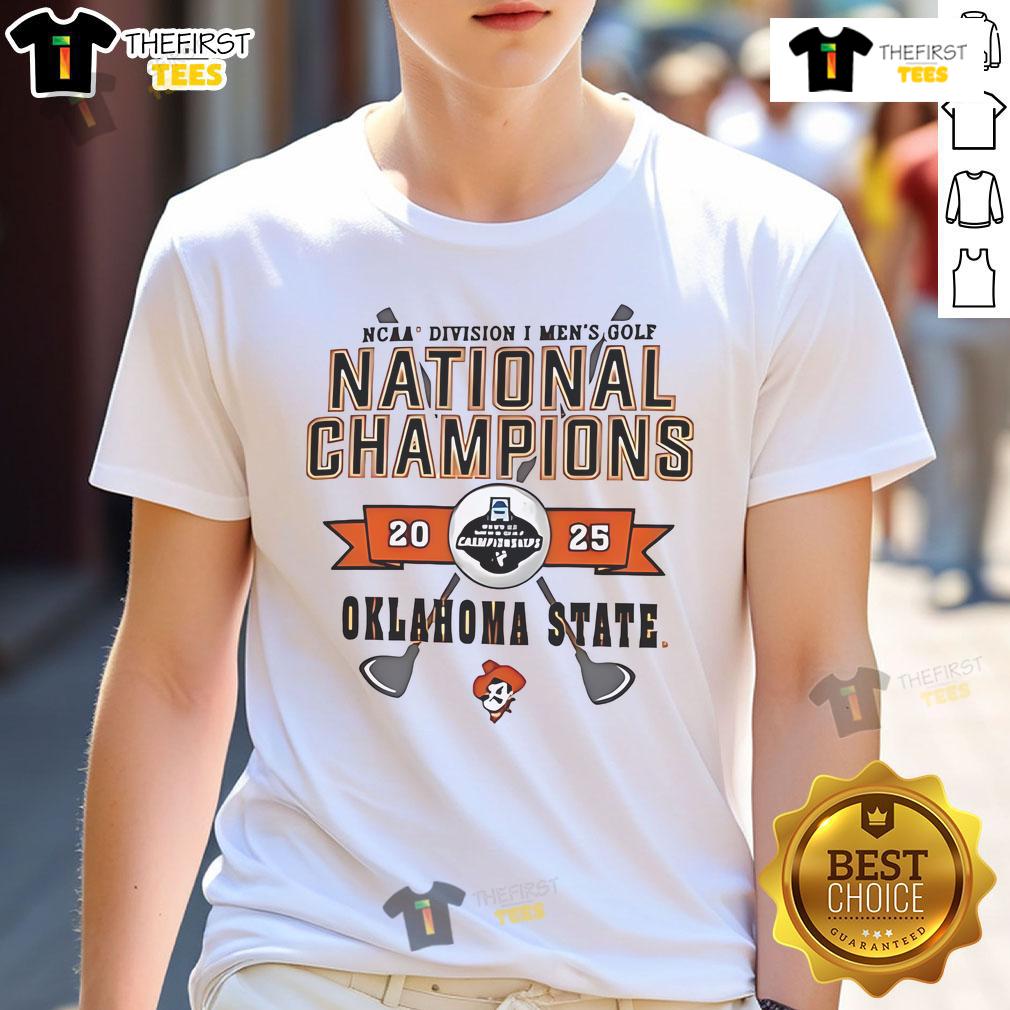 Good Champion Oklahoma State Cowboys White 2025 Golf National Champions T-Shirt showcasing team pride and victory.